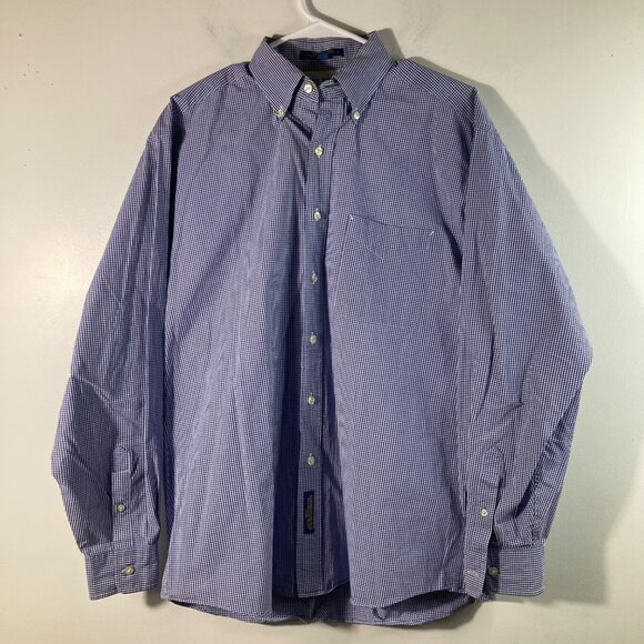 Mens Vintage Tommy Hilfiger Gingham Button Shirt Blue White 15 1/2-35 Cotton - Picture 1 of 10